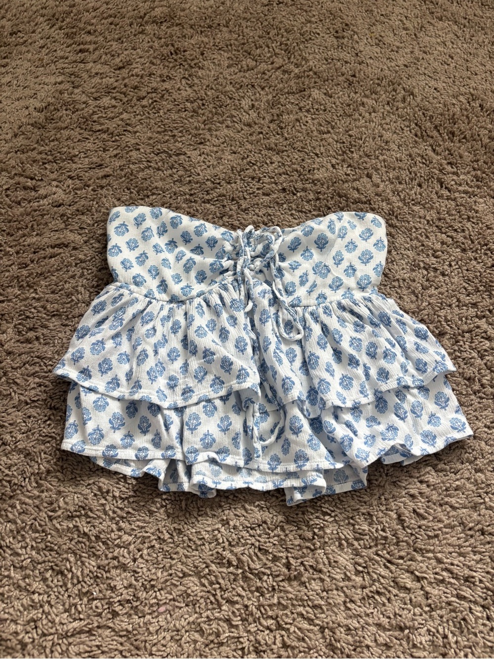Hollister White Tube Top with Blue Floral Print